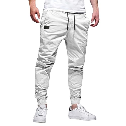 Chino Hose Herren Leichte Jogginhosen Gym Sport Hose Herren Sport Hosen Hose Herren Lang Schwarz Lange Gerade Laufhose Herren Lang Winter Hose Herren Blau(White,XXL) von Litale