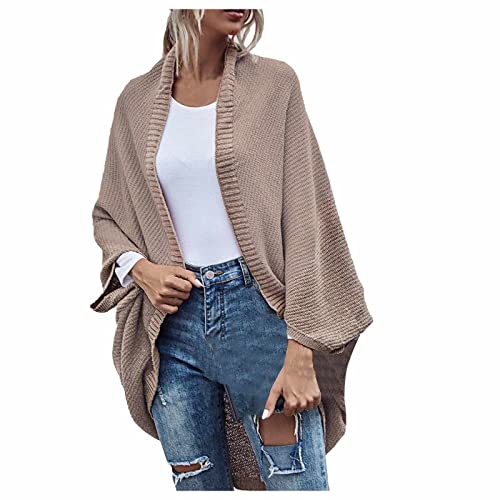 Fledermauspullover Damen Gestrickt Mit Langen Ärmeln Für Frauen 2022 Top-Jacke Zwanglos Open-Front Pullover-Jacke von Litale