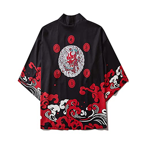 Japanische Kimono Jacke Robe,Herren Frühling-Sommer Kimono Cardigan Yukata Ukiyoe Baggy Tops,Traditionelle Klassische Haori Kleidung Tokio Harajuku Antike Stile Geblümte Lockere Jacke Robe von Litale