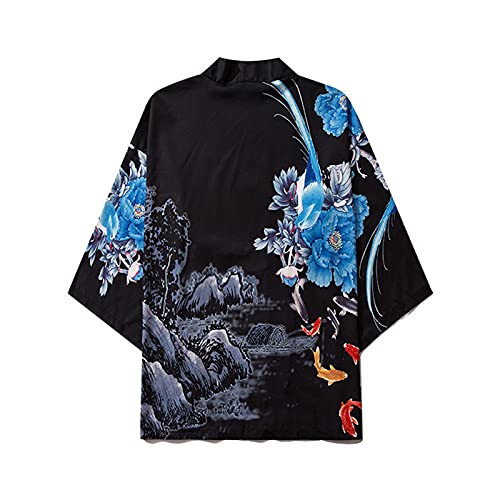 Japanische Kimono Jacke Robe,Herren Frühling-Sommer Kimono Cardigan Yukata Ukiyoe Baggy Tops,Traditionelle Klassische Haori Kleidung Tokio Harajuku Antike Stile Geblümte Lockere Jacke Robe von Litale