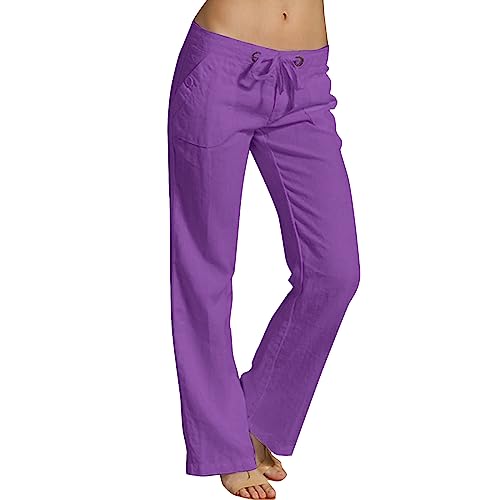 Leicht Luftige Bequeme Schicke Sommerhose Und Taschen Luftig Kurzgröße Pumphose Stretch Hosen Breite Bein Sommerhose Mit Tunnelzug Einfa Luftige Stoffhose,Purple,3XL von Litale