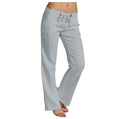 Leichte Sommerhose Trackpants Breite Hosen Boho Kleidung Festival Outfit Sommerhose Damen Leinenhose 2023 Lockere Hose Arbeitshosen Kurz Damen Sommerhosen Leicht,Gray,3XL von Litale