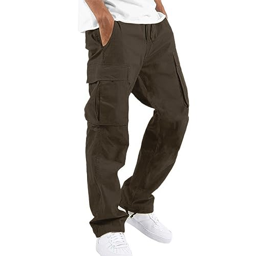 Litale Cargohose Breite Jogginghose Arbeitshosen Baggy Jogginghose Hose Weiss Herren Motorrad Cargohose Herren Cargo Hosen Männer Armee Hose Herren Schwarze Hose Herren(Braun,3XL) von Litale