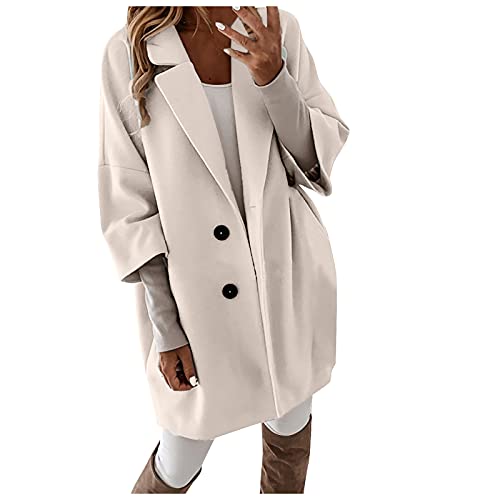 Litale Damen Wollmantel 3/4 Ärmel Lange Wolljacke Reverskragen Einreihig Trenchcoat Mantel Elegante Mischung Mäntel Übergangs Jacke Warme Winterjacke Taschen Wintermantel Lang Cardigan Outwear Coat von Litale