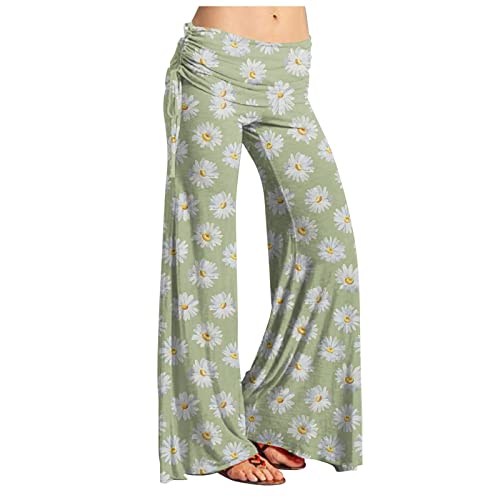 Litale Laufhose Damen Lang Mit Handytasche Laufhose Golfhose Damen Leinenhose Damen Sommer 7/8 Damen Hosen Sommer Blumenprint Cargo Pants Women Schwarze Jogginghose Damen,Green,3XL von Litale