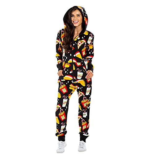 Weihnachts Schlafanzug Familie Einteiler Onesie Weihnachten Pyjama Damen Schlafanzüge Langarm Jumpsuit Overall Onesie Erwachsene Winter Nachthemd Nachtwäsche Hausanzug Weihnachtspyjama Jumpsuit von Litale