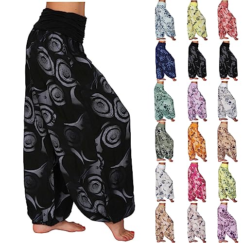 Weite Beine Lang Hose Damen Haremshose Lounge Lang Laufhosen Leinenhosen Loose Fit Sweathose Outdoor Relaxhose Damen Joggpants Damen Baumwolle Leinen Capri Hose,Black,L von Litale