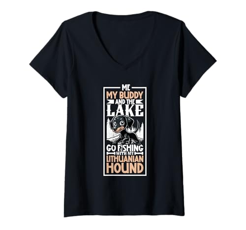 Damen Angeln und Litauische Bracke T-Shirt mit V-Ausschnitt Damen Angeln und Litauische Bracke T-Shirt mit V-Ausschnitt von Litauische Bracke Designs