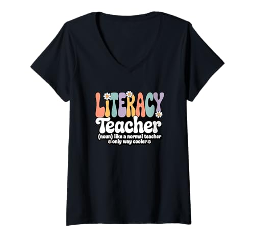 Damen Retro-Lehrer für Alphabetisierung, Lesen, Schreiben, Zurück in die Schule T-Shirt mit V-Ausschnitt Damen Retro-Lehrer für Alphabetisierung, Lesen, Schreiben, Zurück in die Schule T-Shirt mit V-Ausschnitt von Literacy Teacher Apparel for Women & Men