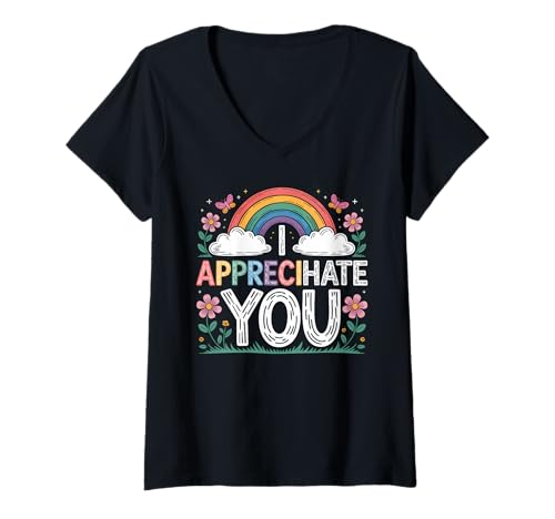 Damen Ich schätze Dich, ich Hasse Dich, lustig, zweideutig, beleidigend T-Shirt mit V-Ausschnitt von Literal Puns and Memes