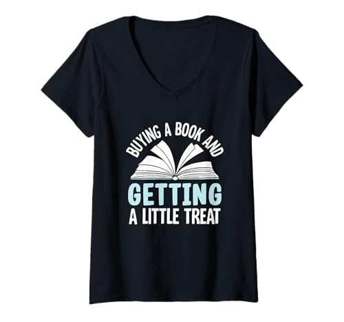 Damen EIN Buch kaufen und einen kleinen Leckerbissen bekommen T-Shirt mit V-Ausschnitt Damen EIN Buch kaufen und einen kleinen Leckerbissen bekommen T-Shirt mit V-Ausschnitt von Literary Enthusiasts Book Lovers