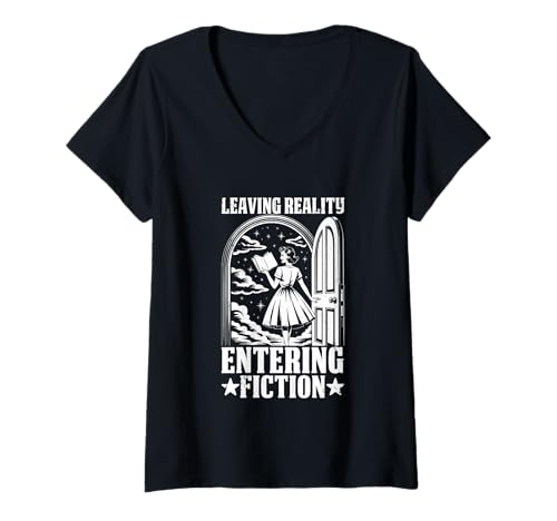 Damen Die Realität verlassen, in die Magie der Fiktion eintauchen T-Shirt mit V-Ausschnitt Damen Die Realität verlassen, in die Magie der Fiktion eintauchen T-Shirt mit V-Ausschnitt von Literary Escape Reading Fantasy Imagination
