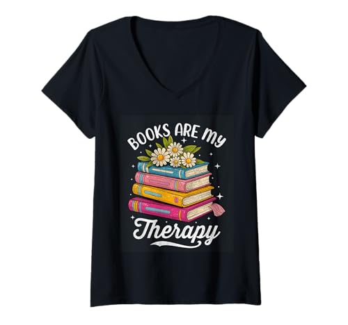 Damen Bücher sind Meine Therapiestapelblumen T-Shirt mit V-Ausschnitt Damen Bücher sind Meine Therapiestapelblumen T-Shirt mit V-Ausschnitt von Literary Escapes Therapeutic Reading