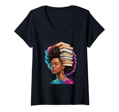Damen Buchliebhaber Spruch Frau liest umgeben von Blumen Mama T-Shirt mit V-Ausschnitt Damen Buchliebhaber Spruch Frau liest umgeben von Blumen Mama T-Shirt mit V-Ausschnitt von Literary Quote Reader Feminist Aesthetic Nature