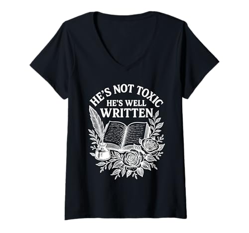 Damen Moralisch Grau Fantasy Romance Dark Academia Aesthetic T-Shirt mit V-Ausschnitt von Literature Bookish Dark Fantasy Fiction Bookworm