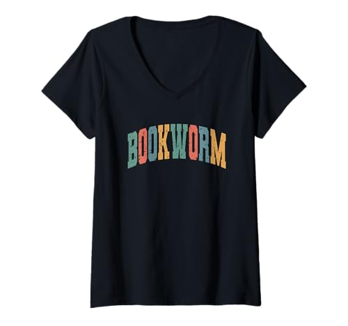 Damen Bücherwurm Literarische Ästhetische Typografie T-Shirt mit V-Ausschnitt von Literature Enthusiast Reader Bibliophile