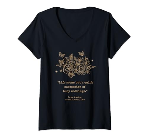 Damen Jane Austen Dark Academia Bookish Bookworm Literary Novel T-Shirt mit V-Ausschnitt Damen Jane Austen Dark Academia Bookish Bookworm Literary Novel T-Shirt mit V-Ausschnitt von Literature Literary Poet Novel Book Nerd Reader NP