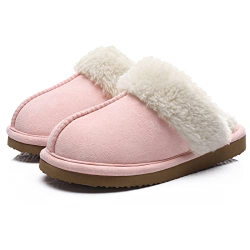 Litfun Damen Hausschuhe Winter Warme Plüsch Pantoletten Wildleder Memory-Schaum Slippers mit Kunstfellkragen Indoor Outdoor, Rosa 42-43 EU von Litfun