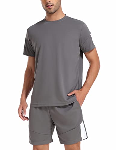 Litherday Herren-Trainingsanzug, kurzärmelig, athletisches Trainingsanzug-Set, Lauf-T-Shirt, Shorts, 2-teilig, dunkelgrau, XL von Litherday