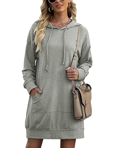 Litherday Hoodie Damen Langarm Kleid Sweatkleid Kapuzenpullover Oversize Sweatshirts Casual Minikleid für Damen mit Taschen Dunkelgrau XXL von Litherday