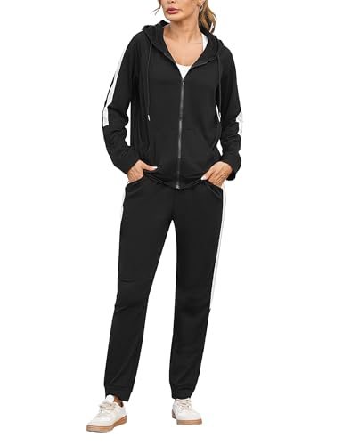 Litherday Jogginganzug Damen Set Freizeitanzug Baumwolle Trainingsanzug Frauen Streifen Sportanzug Fitnessanzug von Litherday