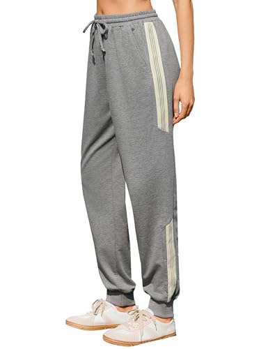 Litherday Jogginghose Damen Lang Baumwolle Sporthose Frauen Freizeithose High Waist Sweatpants Laufhosen Modern Trainingshose mit Taschen und Tunnelzug von Litherday