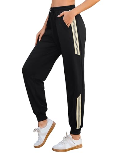 Litherday Jogginghose Damen Lang Baumwolle Sporthose Frauen Freizeithose High Waist Sweatpants Laufhosen Modern Trainingshose mit Taschen und Tunnelzug von Litherday