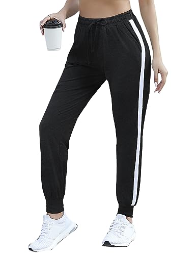 Litherday Jogginghose Damen Lang Sporthose 100% Baumwolle Freizeithose Mid Waist Sweathose Modern Laufhosen, Schwarz, XL von Litherday