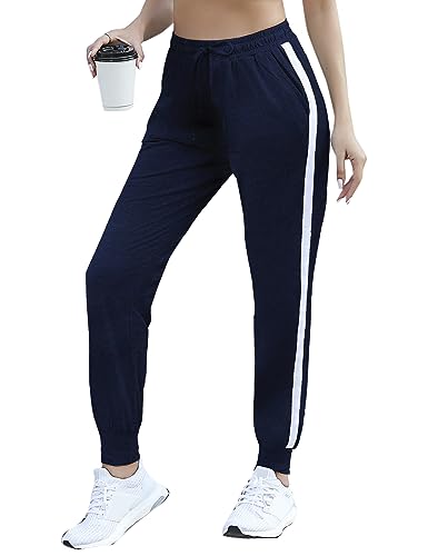 Litherday Jogginghose Damen Lang Trainingshose Baumwolle Freizeithose Jogger Fitness Sweathose Modern Laufhosen mit Taschen Elastischer, Dunkelblau, XXL von Litherday