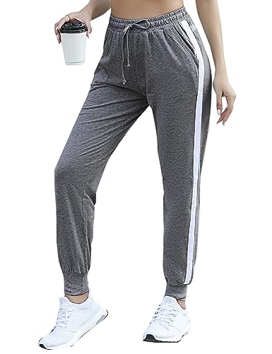 Litherday Jogginghose Damen Lang Sporthose Mid Waist Freizeithose Baumwolle Jogger Loose Fitness Modern Laufhosen mit Taschen Elastischer Atmungsaktive Hose für Running, Yoga, Tanzen, Dunkelgrau, L von Litherday