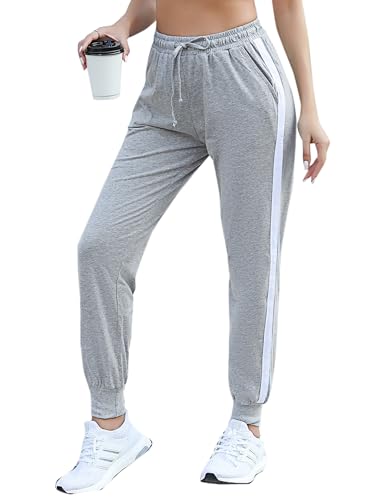 Litherday Jogginghose Damen Lang Sporthose 100% Baumwolle Freizeithose mit Taschen und Elastischer, Hellgrau, XXL von Litherday