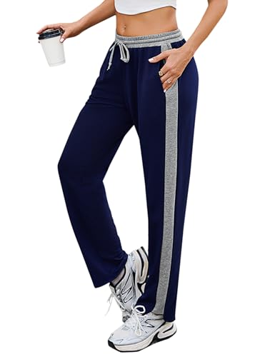 Litherday Jogginghose Damen Sporthose Lang Baumwolle Freizeithose High Waist Traininghose Geradem Bein Hose mit elastischem Bund und Taschen von Litherday