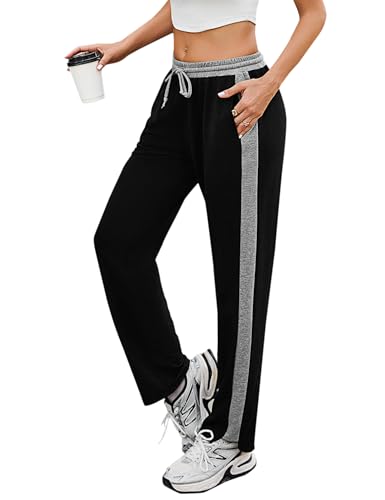 Litherday Jogginghose Damen Sporthose Lang Baumwolle Freizeithose High Waist Traininghose Geradem Bein Hose mit elastischem Bund und Taschen von Litherday