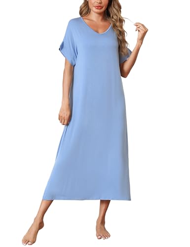 Litherday Nachthemd Damen Lang Nachtwäsche 95% Baumwolle Nachtkleid Rundhals Schlafshirt Loungewear Kurze Ärmel Sleepshirt Litherday Nachthemd Damen Lang Nachtwäsche 95% Baumwolle Nachtkleid Rundhals Schlafshirt Loungewear Kurze Ärmel Sleepshirt von Litherday