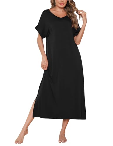 Litherday Nachthemd Damen Lang Nachtwäsche Baumwolle Nachtkleid Rundhals Schlafshirt Loungewear Kurze Ärmel Sleepshirt Litherday Nachthemd Damen Lang Nachtwäsche Baumwolle Nachtkleid Rundhals Schlafshirt Loungewear Kurze Ärmel Sleepshirt von Litherday