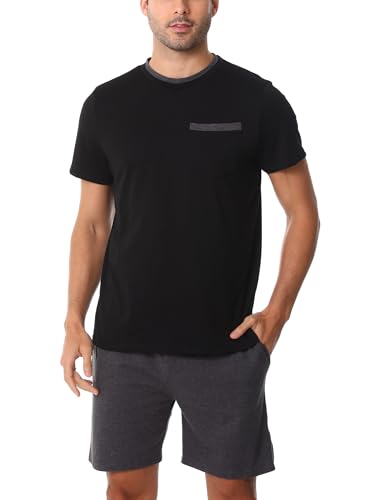 Litherday Schlafanzug Herren Kurz Shorty Pyjamas Baumwolle Kurzarm Pyjamas Set Manner Sommer Zweiteiliger Nachtwäsche mit Pyjamahose Shirt Rundhals Elastischer Bund Taschen von Litherday