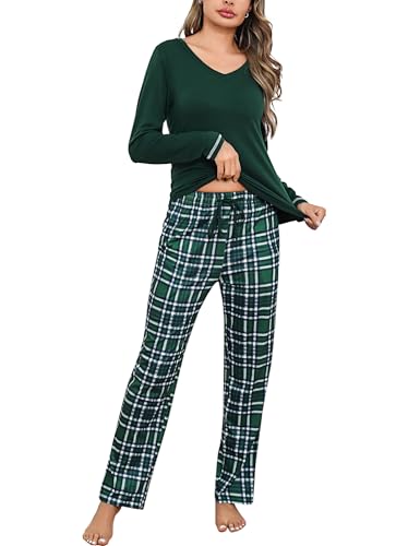 Litherday Schlafanzug Damen Lang Pyjama Baumwolle Pyjamas Set Langarm Nachtwäsche Set Zweiteiliger mit Damen Pyjamahose und Shirt Casual Elastischer Bund Sleepwear von Litherday