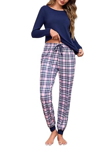 Litherday Schlafanzug Damen Lang Pyjama Set Baumwolle Nachtwäsche Winter Zweiteiliger Sleepwear von Litherday