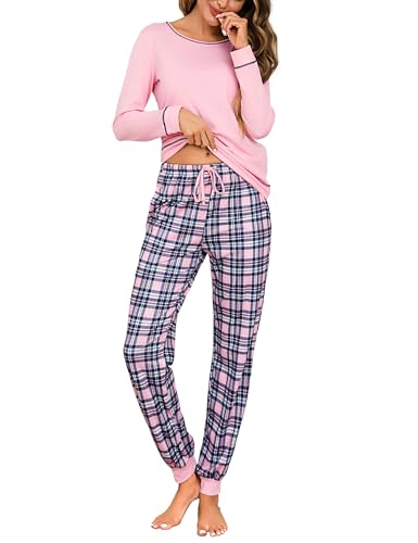 Litherday Schlafanzug Damen Lang Pyjama Set Baumwolle Nachtwäsche Winter Zweiteiliger Sleepwear von Litherday