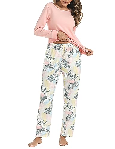 Litherday Schlafanzug Damen Lang Pyjama Set Kariert Schlafanzug Winter Sleepwear, Rosa, S von Litherday