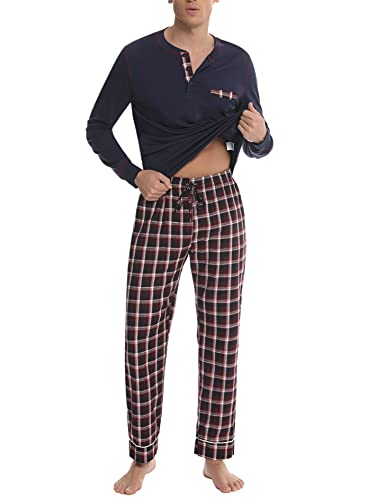 Litherday Schlafanzug Herren Lang Kariert Zweiteiliger Pyjamas Set mit Rundhals Nachtwäsche aus Baumwolle Winter Pyjama, Marine, XL Litherday Schlafanzug Herren Lang Kariert Zweiteiliger Pyjamas Set mit Rundhals Nachtwäsche aus Baumwolle Winter Pyjama, Marine, XL von Litherday