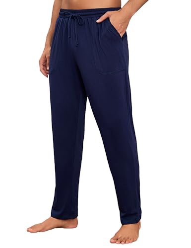 Litherday Schlafanzughose Herren Lang Baumwolle Pyjamahose Nachtwäsche Hose mit Taschen Locker Loungehose Freizeithose für Herren mit Gummibund Freizeithose von Litherday