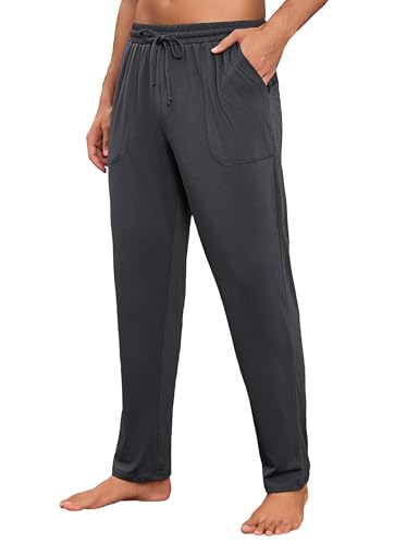Litherday Schlafanzughose Herren Lang Baumwolle Pyjamahose Nachtwäsche Hose mit Taschen Locker Loungehose Freizeithose für Herren mit Gummibund Freizeithose von Litherday