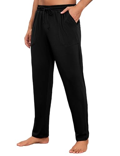Litherday Schlafanzughose Herren Lang Baumwolle Pyjamahose Nachtwäsche Hose mit Taschen Locker Loungehose Freizeithose für Herren mit Gummibund Freizeithose von Litherday