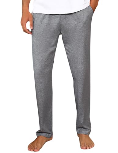 Litherday Schlafanzughose Herren Lang Pyjamahose 100% 100% Baumwolle Nachtwäsche Hose Unifarbene Freizeithose Loungewear Sleepwear mit Taschen Elastischer Bund, Dunkelgrau, XXL von Litherday