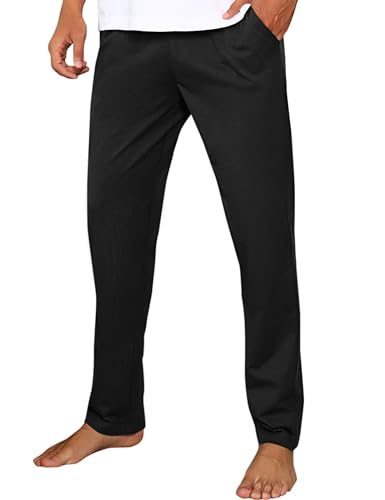 Litherday Schlafanzughose Herren Lang Pyjamahose 100% 100% Baumwolle Nachtwäsche hose Unifarbene Freizeithose Loungewear Sleepwear mit Taschen Elastischer Bund, Schwarz, XXL von Litherday