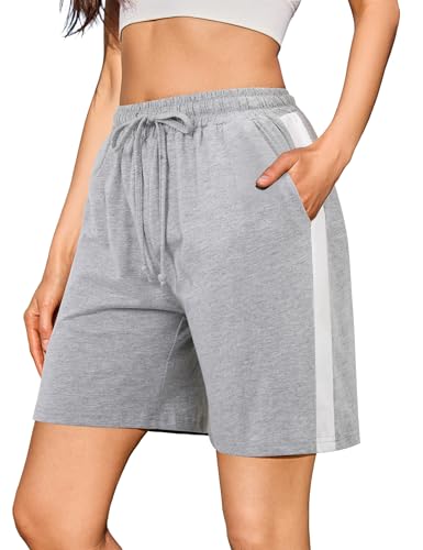 Litherday Shorts Damen Sommer Sporthose Kurz High Waist Bermuda Shorts Streifen Lose Jogginghose Sportshorts mit Taschen Hellgrau M von Litherday