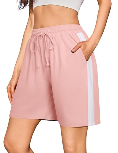 Litherday Shorts Damen Sommer Sporthose Kurz High Waist Bermuda Shorts Streifen Lose Jogginghose Sportshorts mit Taschen Rosa S von Litherday