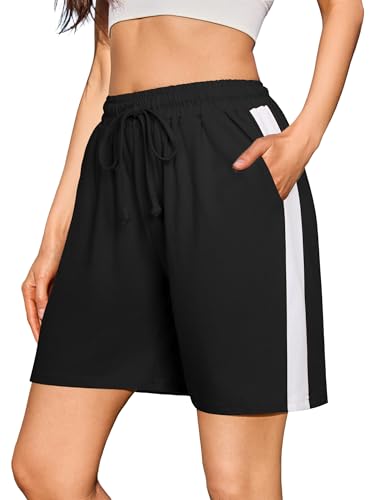 Litherday Shorts Damen Sommer Sporthose Kurz High Waist Kurze Hose Shorts Streifen Jogginghose Sportshorts für Running Gym Fitness Schwarz XXL von Litherday