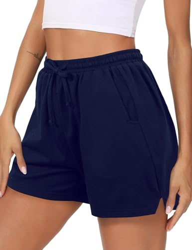 Litherday Shorts Damen Sommer Sportshorts Kurz Hosen Trainingshose Kurze Short Sportliche Freizeitshorts für Frauen Baumwolle Jogginghose mit Taschen Sport Zum Fitness, Running, Gym, Basketball von Litherday